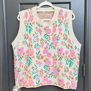 Floral Knit Sleeveless Vest L